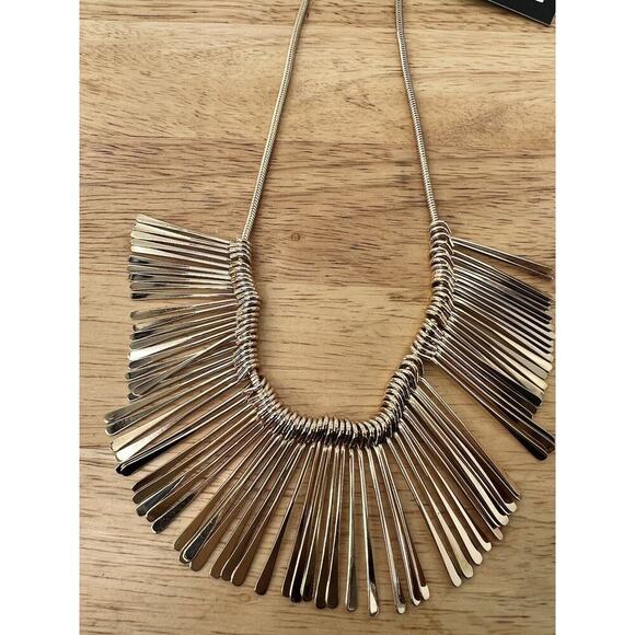 Ballet Fringe Pine Needle Shimmering Gold-tone Rods Fashion Statement Necklace - Picture 5 of 10